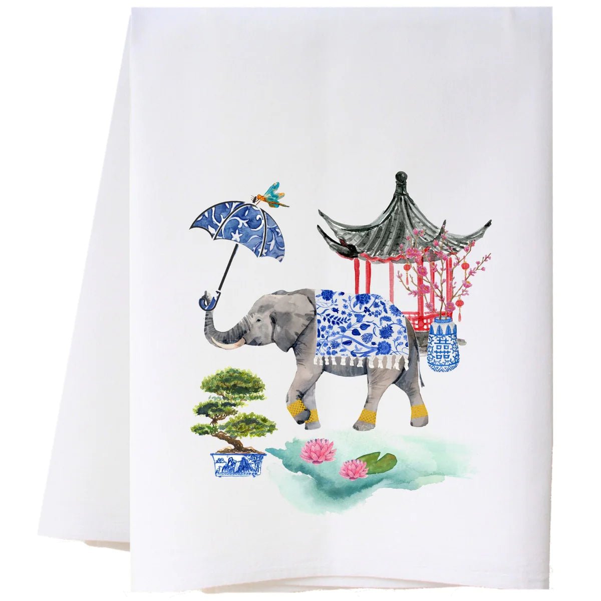 ELEPHANT AND PAGODA FLOUR SACK TOWEL - Blissful Boutique