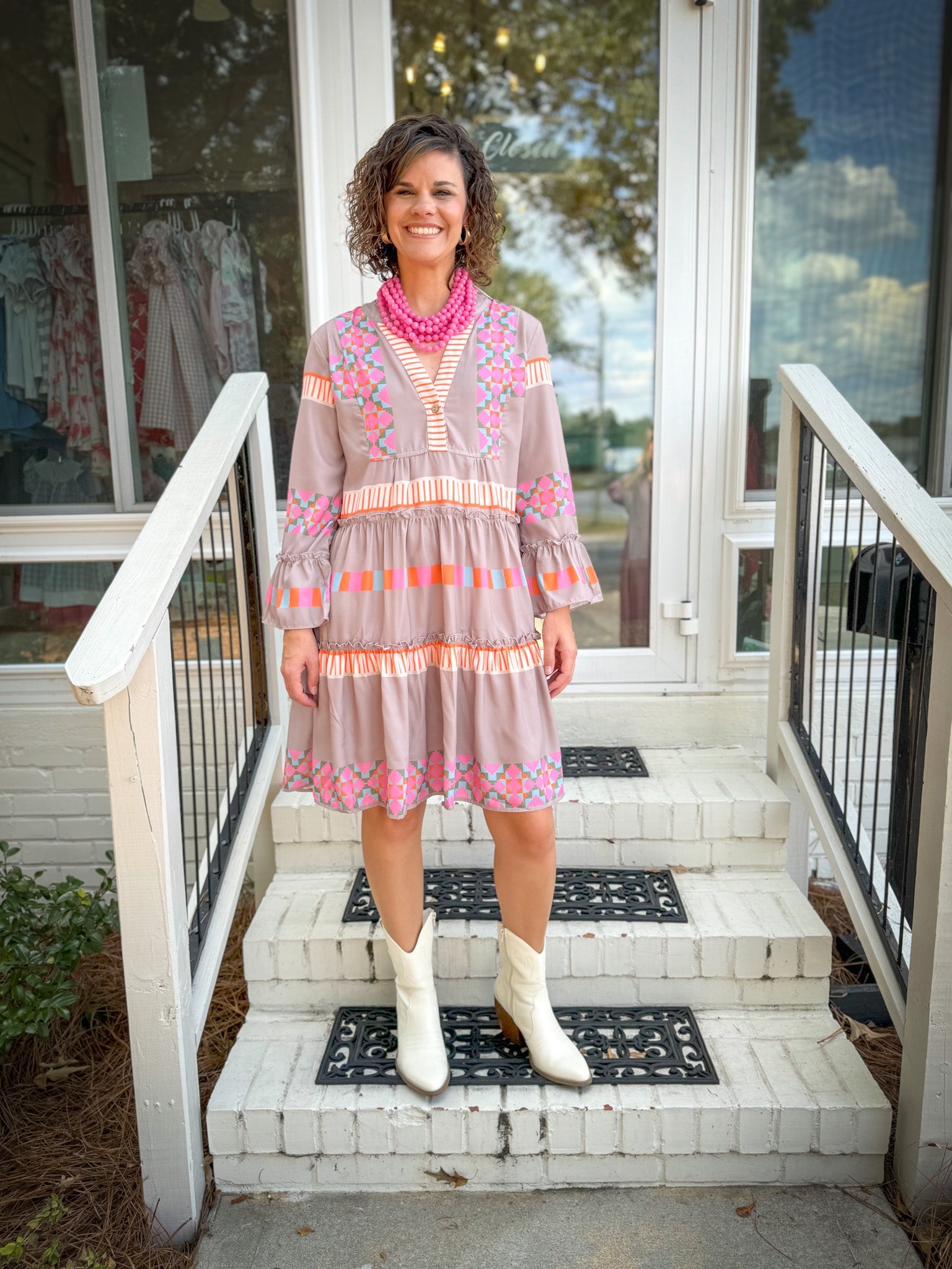 Ethnic Print Button Ruffle Dress - Blissful Boutique