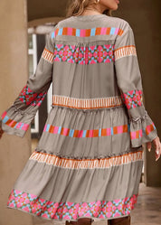 Ethnic Print Button Ruffle Dress - Blissful Boutique