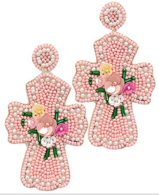 Floral Cross Earrings - Blissful Boutique