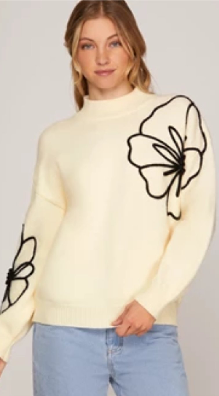 Flower Embellished Sweater - Blissful Boutique