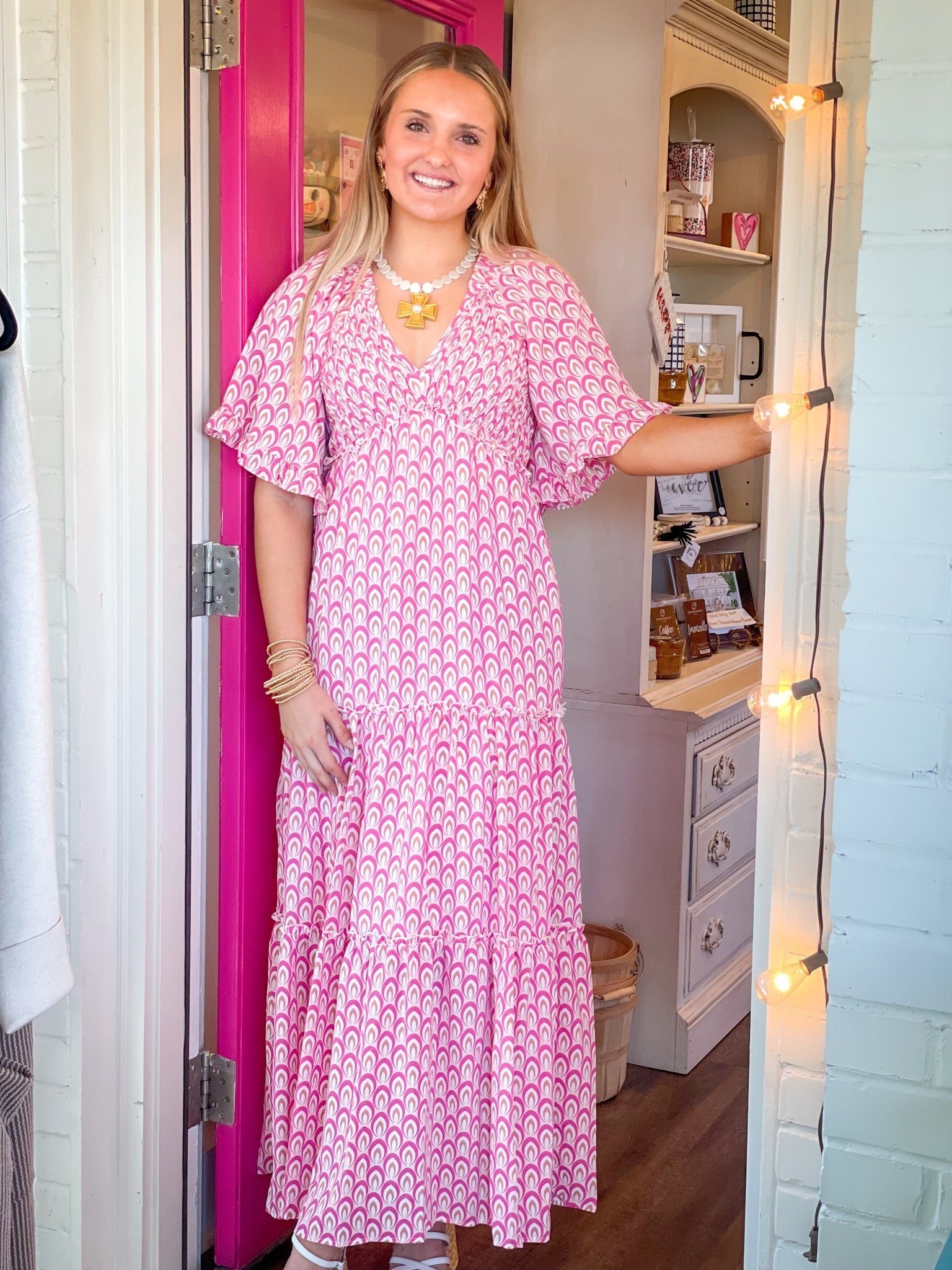 Flutter Sleeve V Neck Maxi - Blissful Boutique