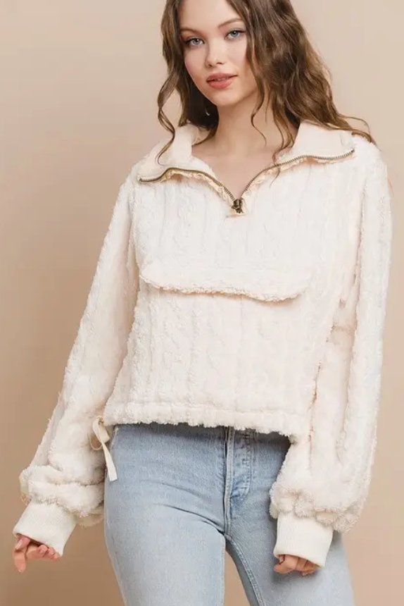 Fuzzy Drawstring Top - Blissful Boutique