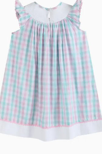 Gingham Turtle Smocked Bishop Dress - Blissful Boutique