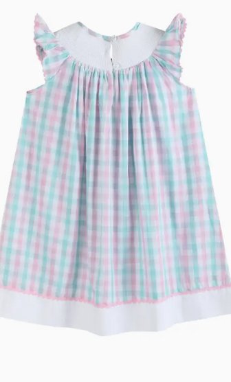 Gingham Turtle Smocked Bishop Dress - Blissful Boutique