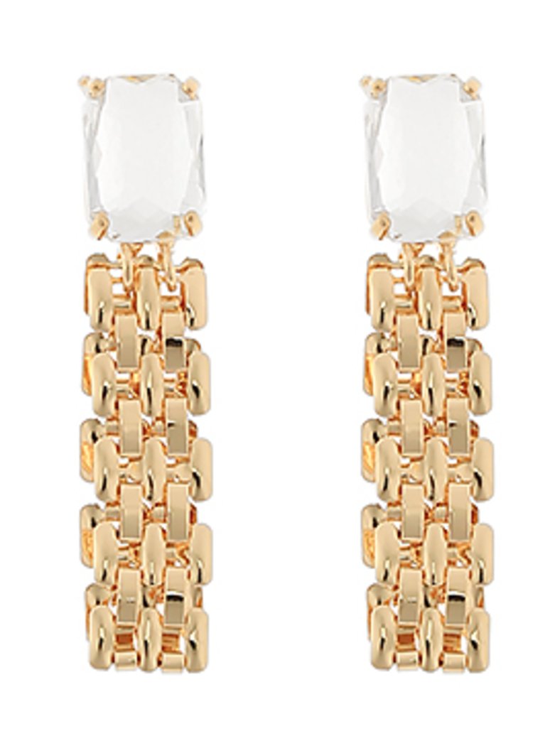 Glass and Watchband Chain Drop Earrings - Blissful Boutique