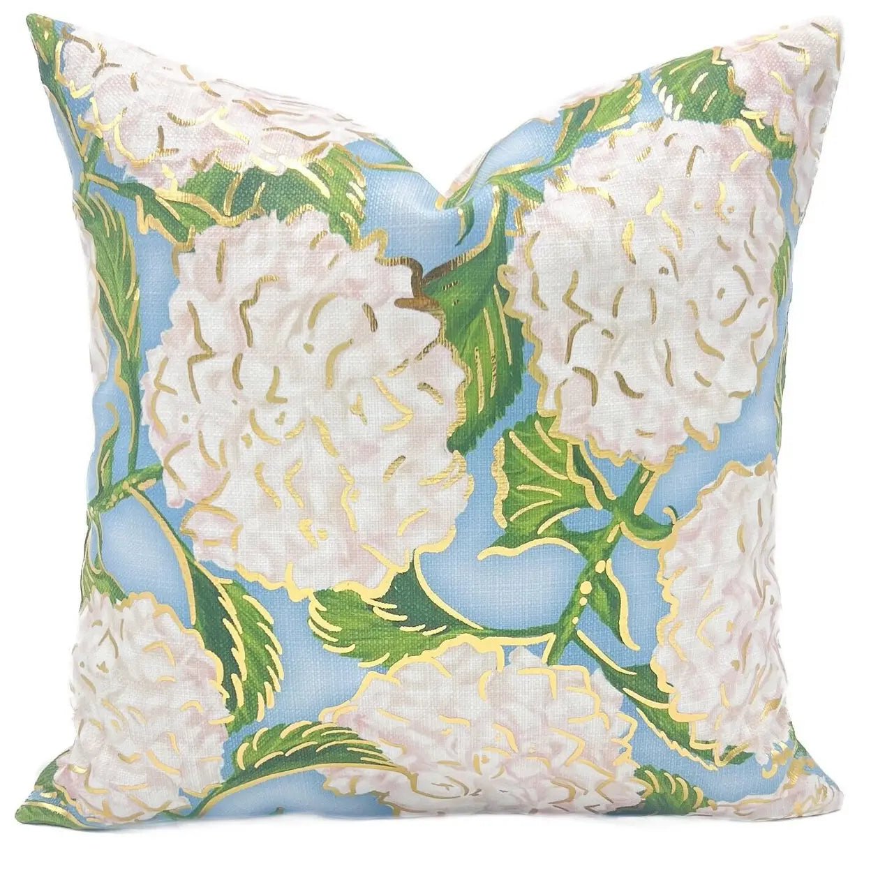 Gold Foil White Hydrangea Pillow - Blissful Boutique