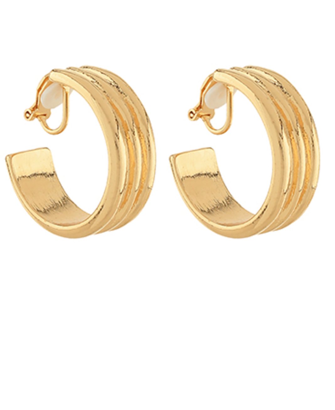 Gold Textured Metal Clip - On Hoops - Blissful Boutique