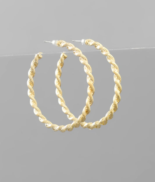 Gold Textured Twisted Hoops - Blissful Boutique