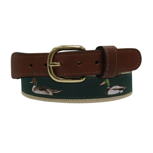 GREEN MALLARD DUCK Leather Canvas Woven Ribbon Belt - Blissful Boutique