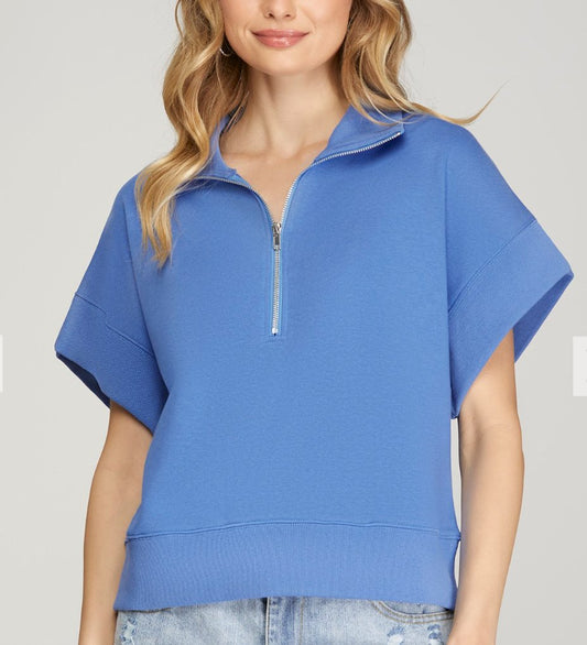 half sleeve half zip sweatshirt - Blissful Boutique