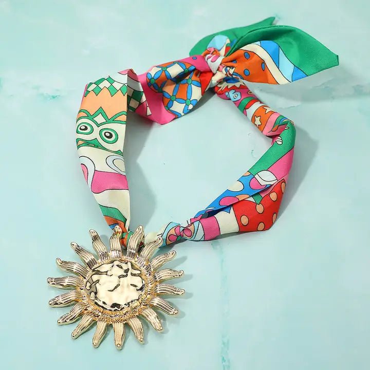 Hammered Sun Pendant Scarf Necklace - Blissful Boutique