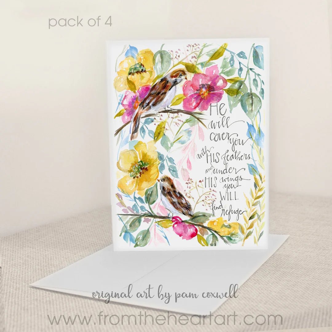 He Will Cover You Sparrow - Notecards - Blissful Boutique