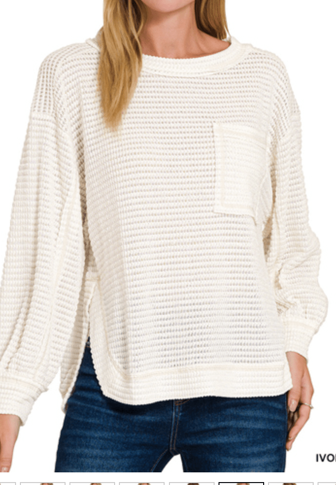 4 V - Neck Hi - Low Jaquard Sweater - Blissful Boutique