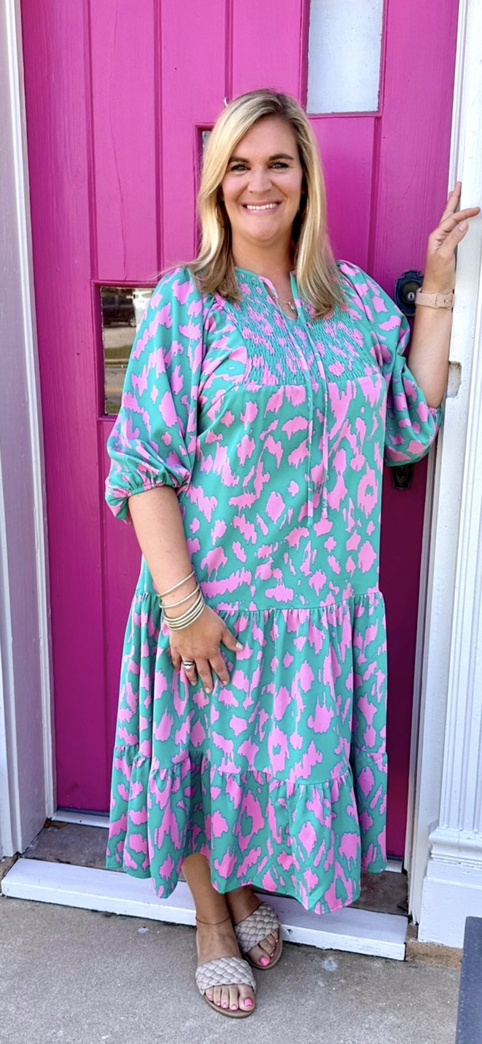 Jade and Pink Ikat Dress - Blissful Boutique