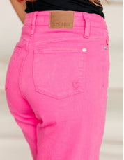 Judy Blue Garment Dyed 90's Straight Jeans/Hot Pink - Blissful Boutique