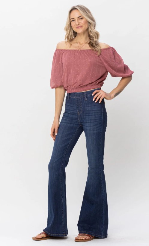 Judy Blue High Waisted Pull On Flare Jeans - Blissful Boutique