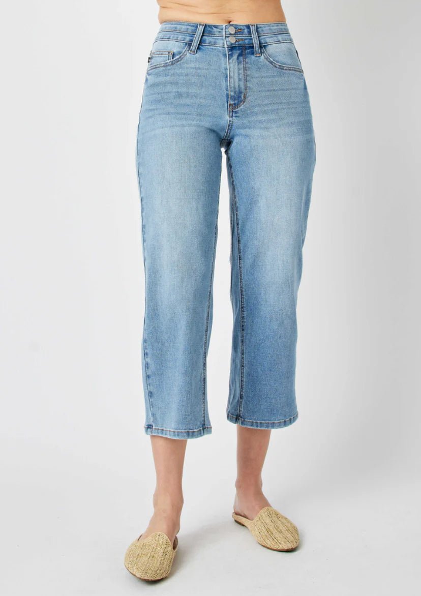 Judy Blue HW Double WB Crop Wide Jeans - Blissful Boutique