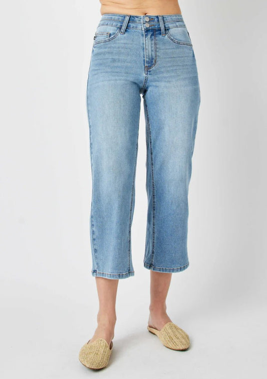 Judy Blue HW Double WB Crop Wide Jeans - Blissful Boutique