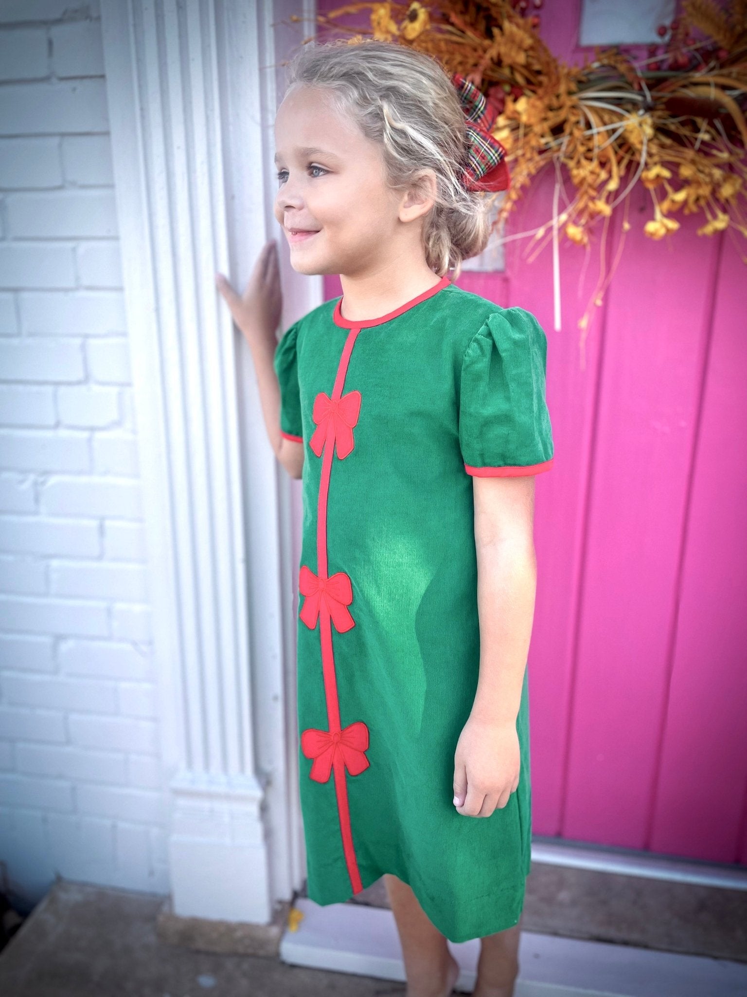 Kids’ Christmas Bow A - Line Dress - Blissful Boutique