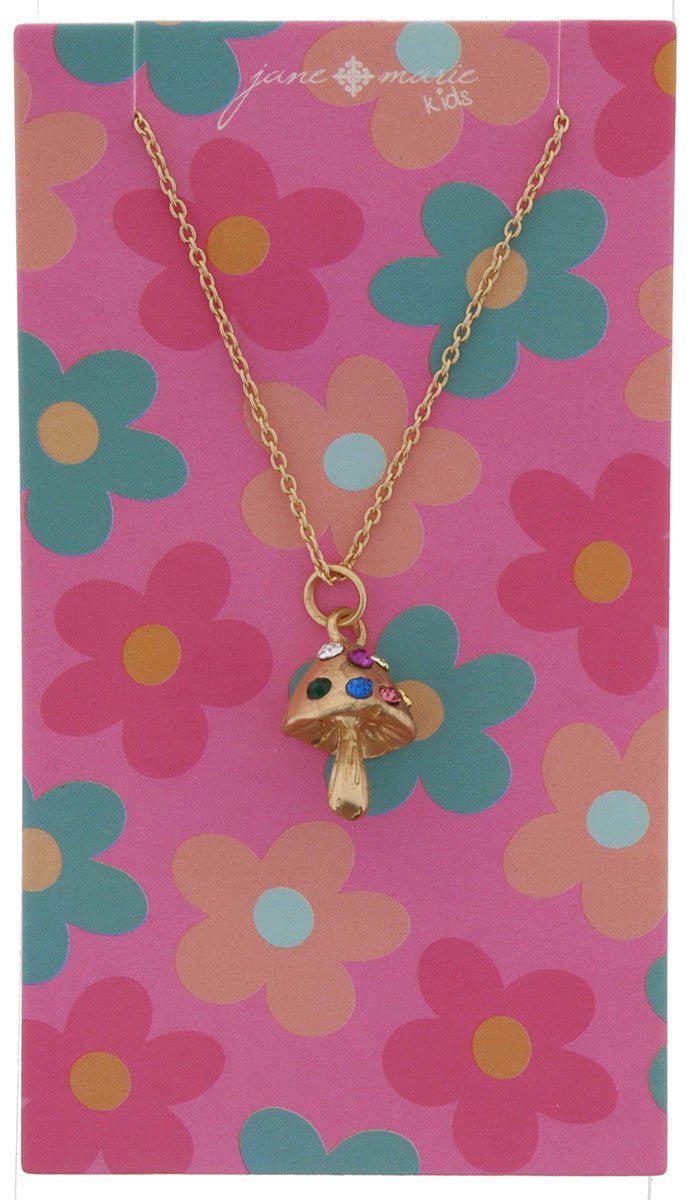 Kids Gold Mushroom with Multi Crystal Dots Necklace - Blissful Boutique