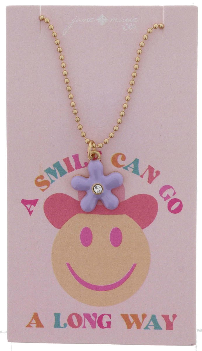 Kids Lavender Enamel Bubble Flower with Crystal Center Necklace - Blissful Boutique