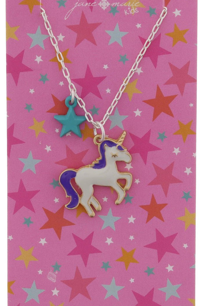Kids Mini Turquoise Star, White and Purple Enamel Unicorn Necklace - Blissful Boutique