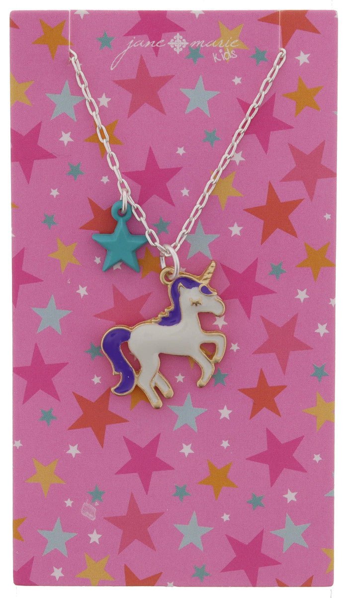 Kids Mini Turquoise Star, White and Purple Enamel Unicorn Necklace - Blissful Boutique