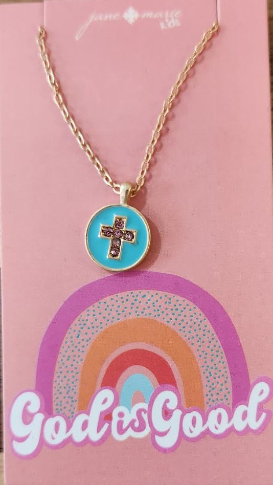 Kids Mint Enamel Disc with Pink Crystal Necklace - Blissful Boutique