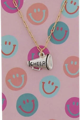 Kids Silver "CHEER" Megaphone Necklace - Blissful Boutique