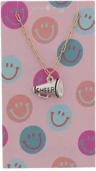 Kids Silver "CHEER" Megaphone Necklace - Blissful Boutique