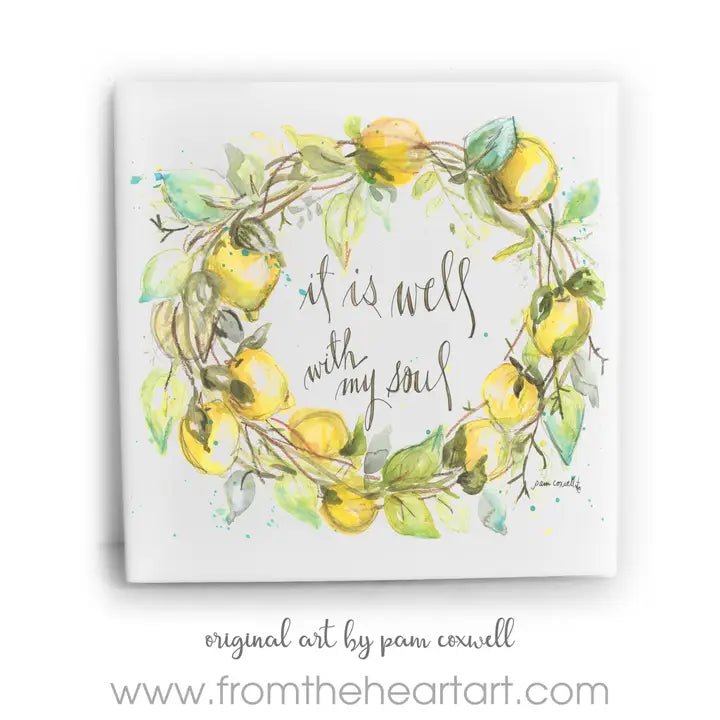 Lemon Wreath Ceramic Tile - 6x6 - Blissful Boutique