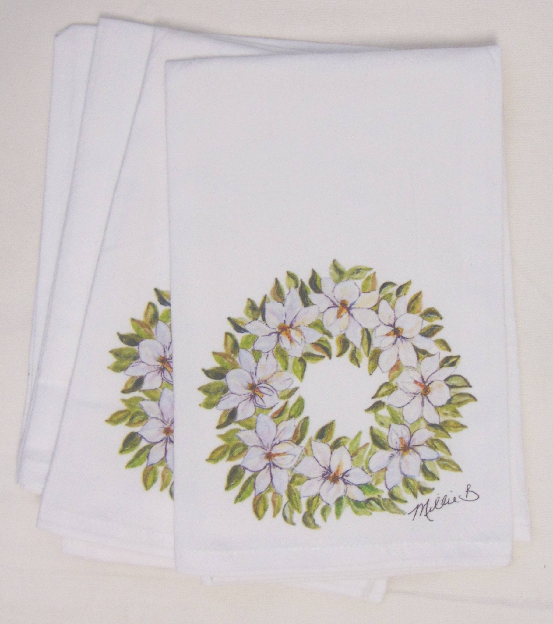 Limited Edition Magnolia Wreath Flour Sack Napkins - Blissful Boutique