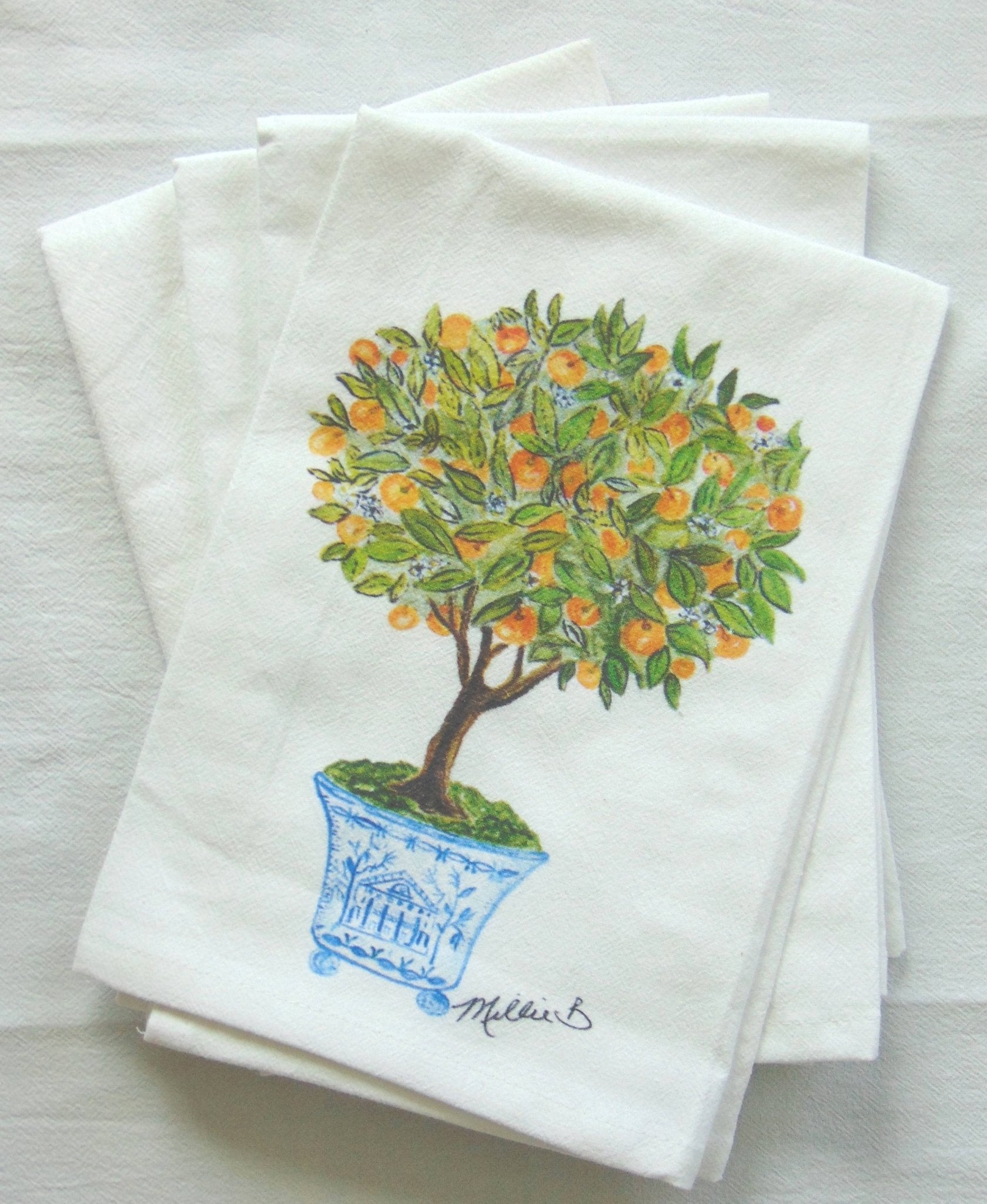 Limited Edition Orange Topiary Tree Flour Sack Napkins - Blissful Boutique