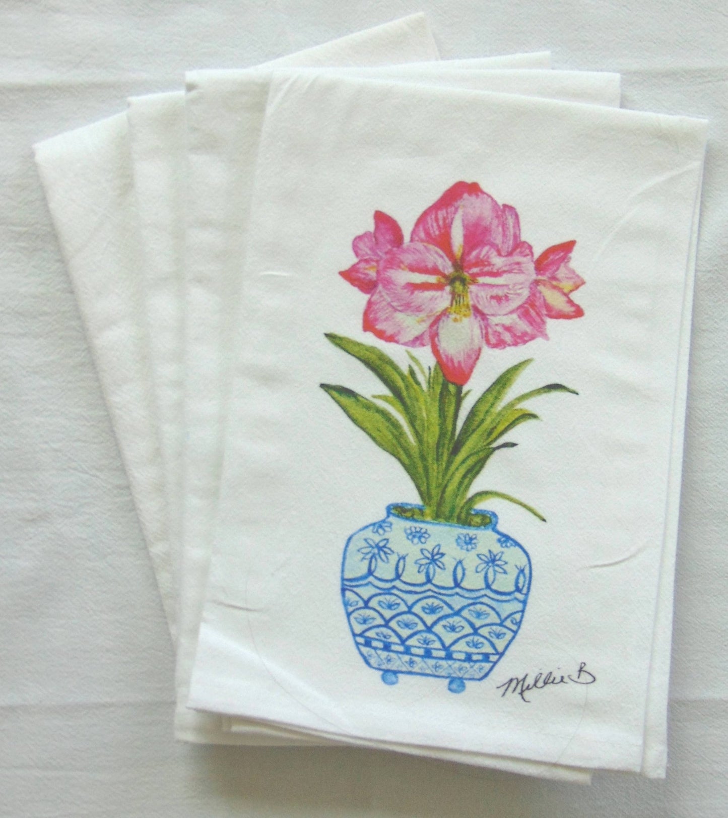 Limited Edition Watercolor Amaryllis Flour Sack Napkins - Blissful Boutique