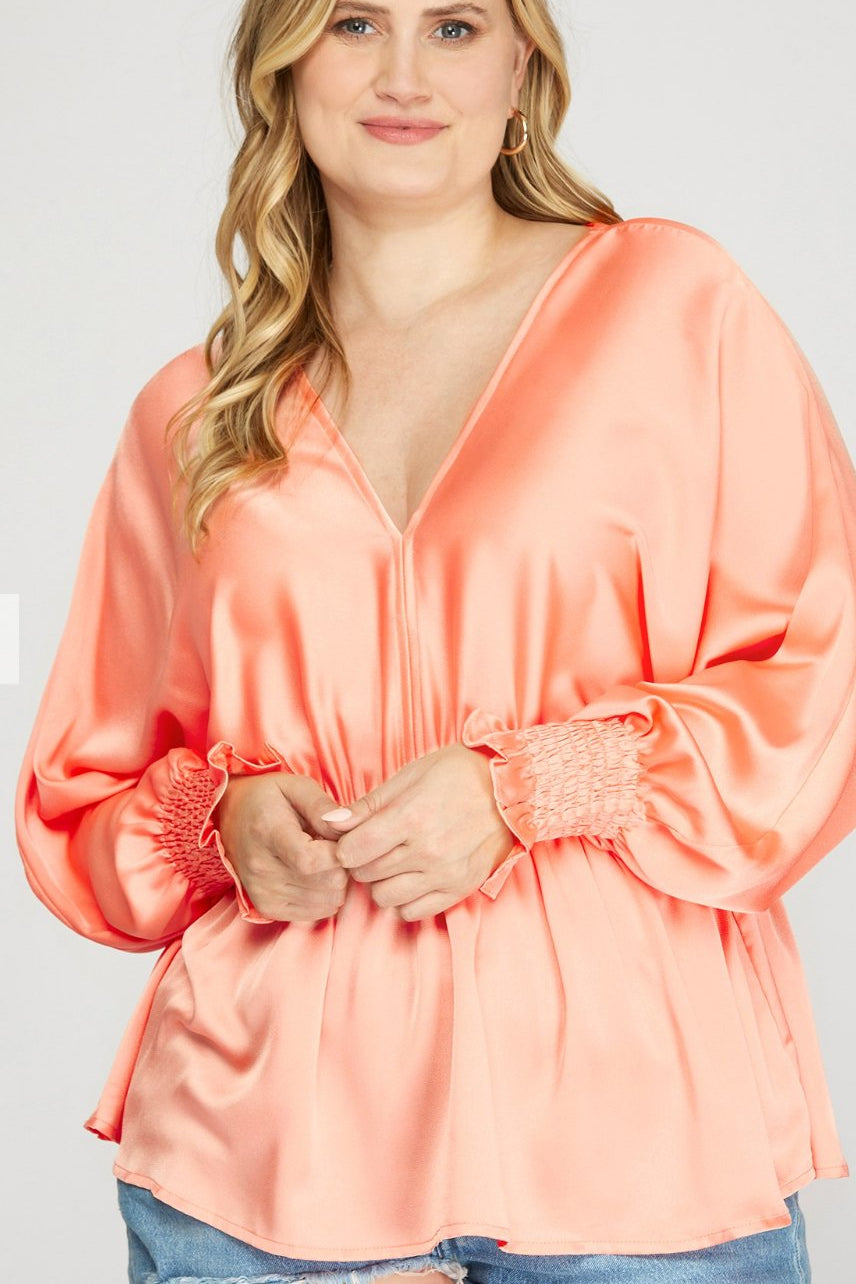 Long Dolman Sleeve Satin Top - Blissful Boutique