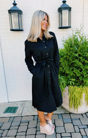 Long Sleeve Textured Button Down Shirt Dress - Blissful Boutique