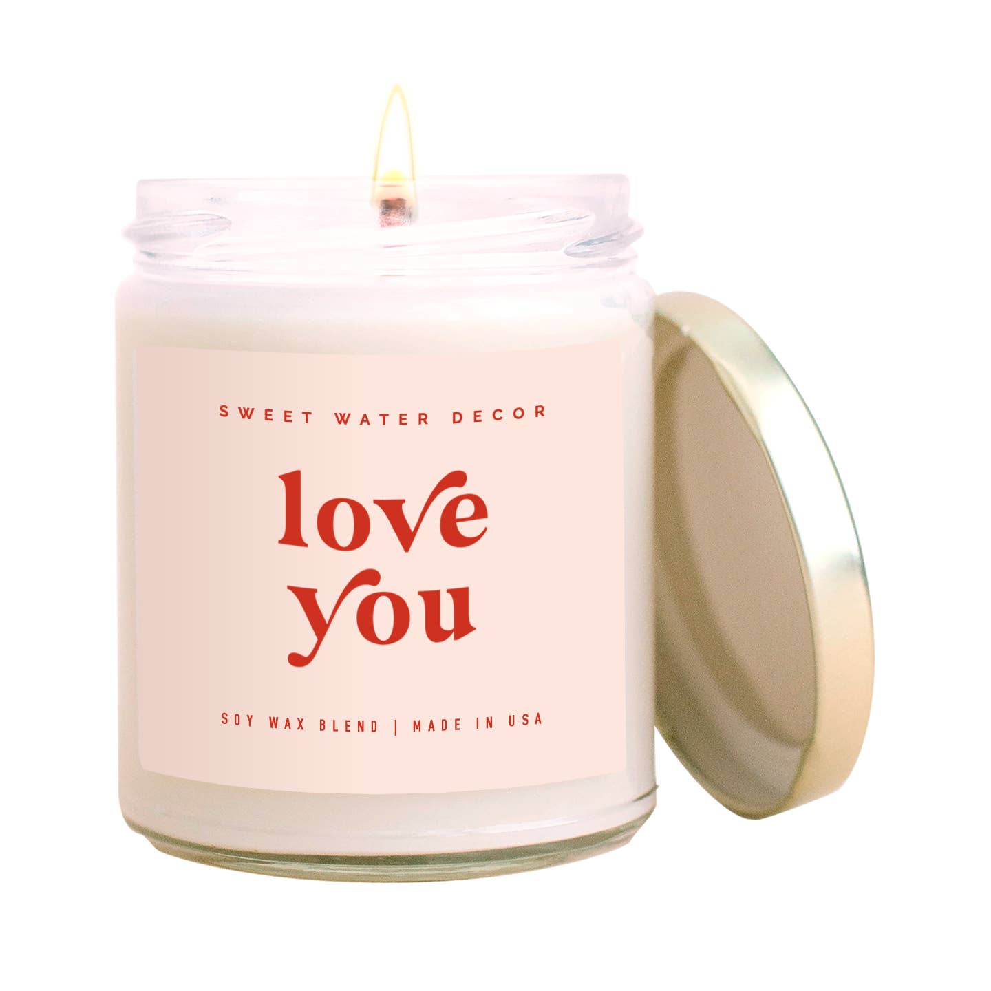 Love You Soy Candle - Clear Jar - Pink and Red - 9 oz - Blissful Boutique