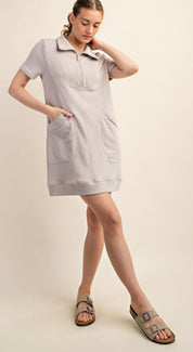 Lt Taupe Casual Short Sleeve Dress - Blissful Boutique