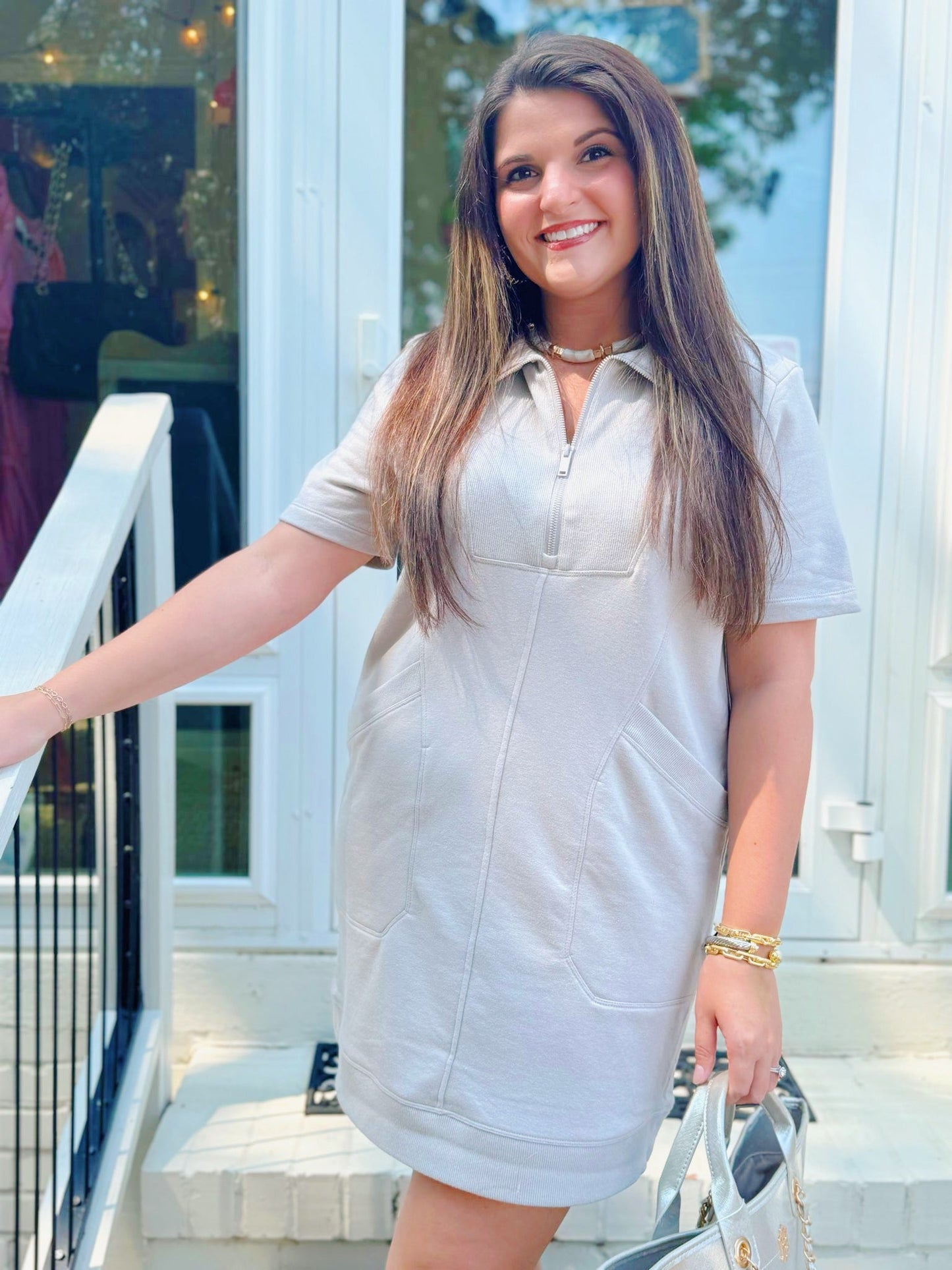 Lt Taupe Casual Short Sleeve Dress - Blissful Boutique