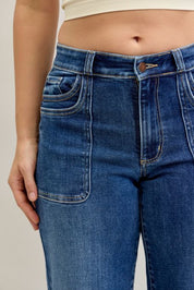 Mid Rise 90's Straight Front Patch Double Pkt Judy Blue - Blissful Boutique