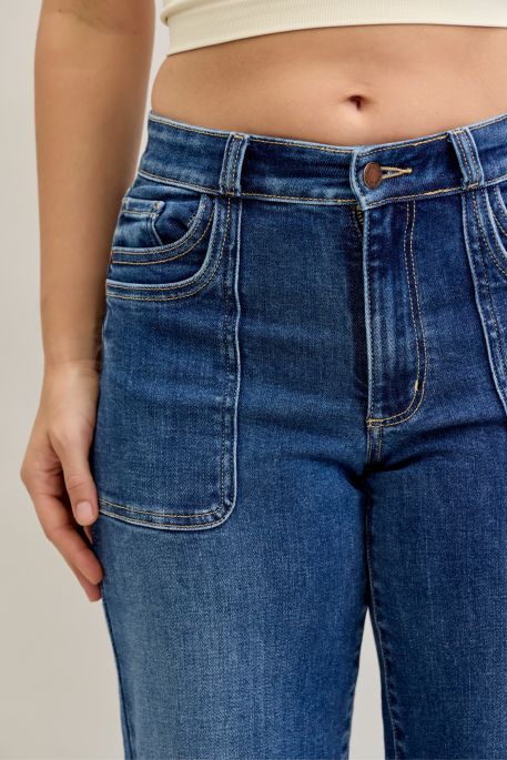Mid Rise 90's Straight Front Patch Double Pkt Judy Blue - Blissful Boutique
