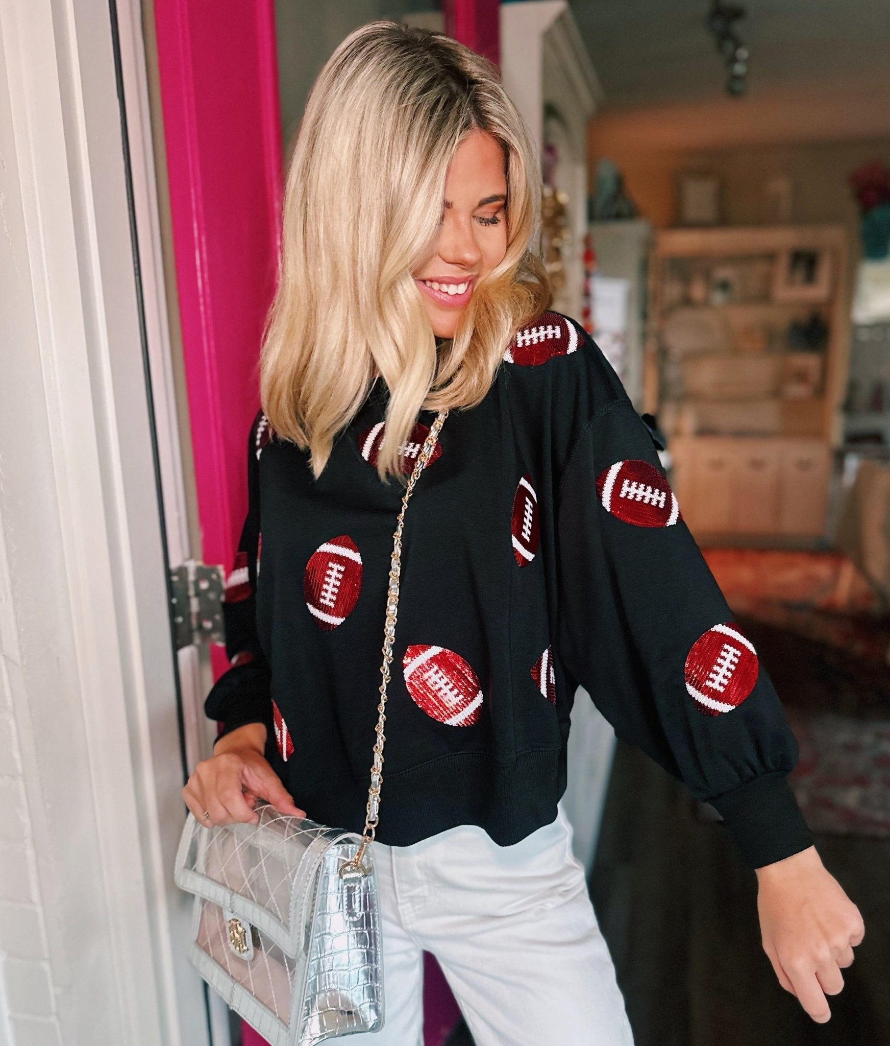 Millie Red and Black Football Sweatshirt - Blissful Boutique