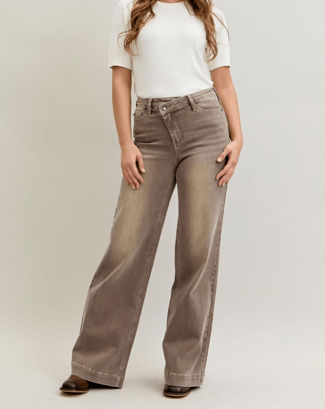 Mocha Criss Cross Jeans - Blissful Boutique