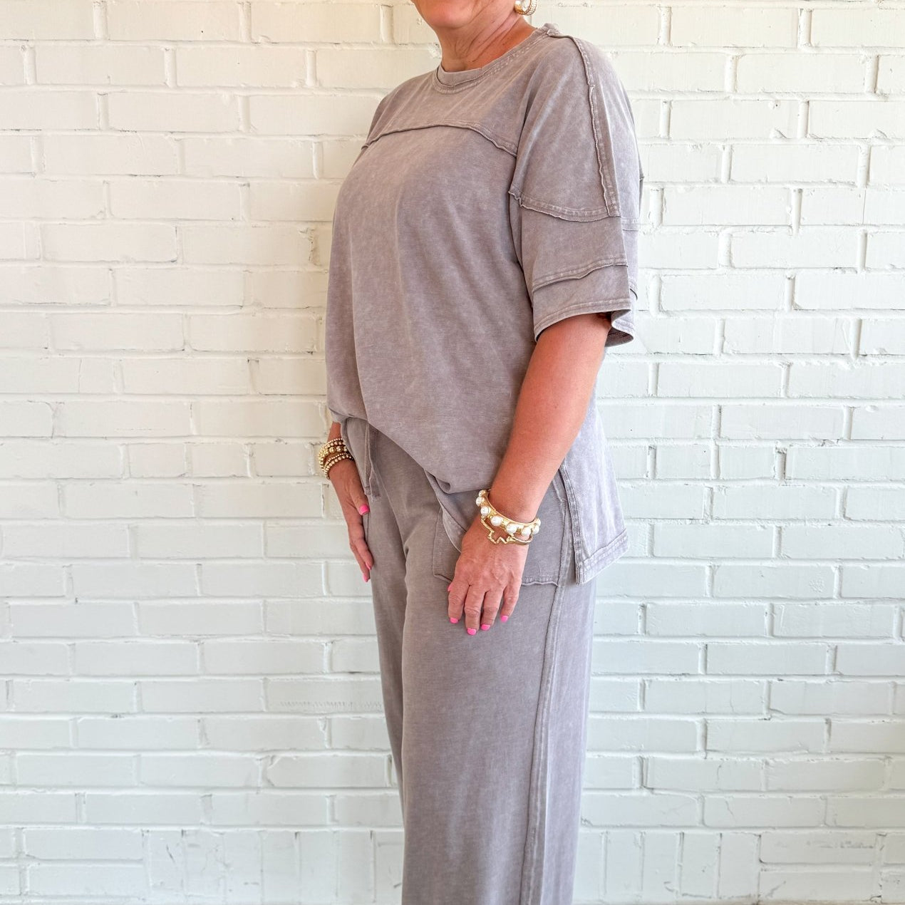 Mocha Mineral Washed Short Sleeve Top - Blissful Boutique