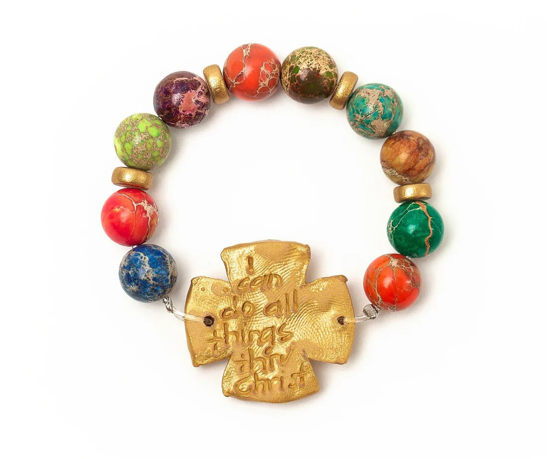 Multicolored Sea Jasper with Rachel Cross Bracelet - Blissful Boutique