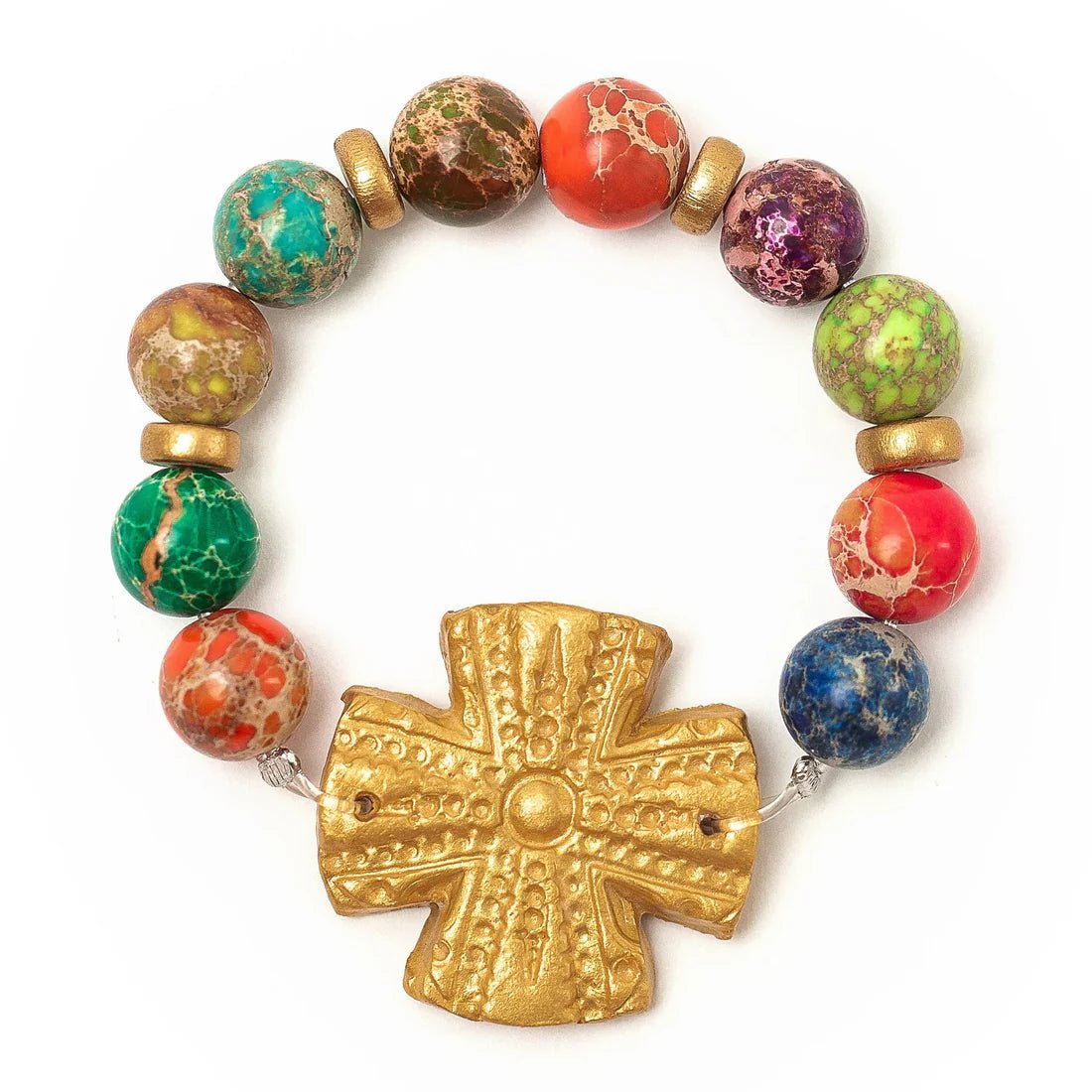Multicolored Sea Jasper with Rachel Cross Bracelet - Blissful Boutique