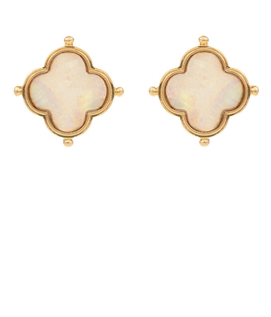 Opal/Vinntage Gold Clover Shaped Shell Earrings - Blissful Boutique