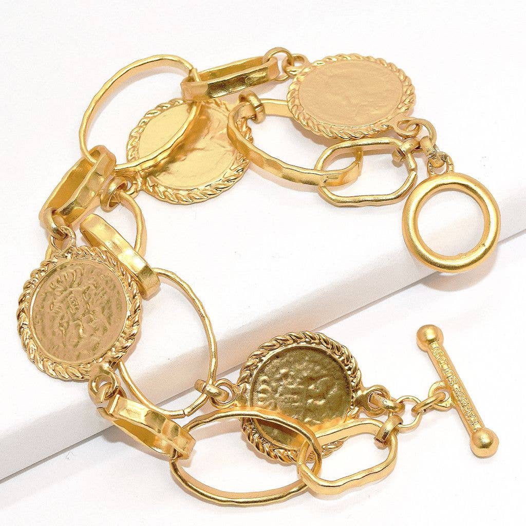 Oval link and coin layered bracelet - Blissful Boutique