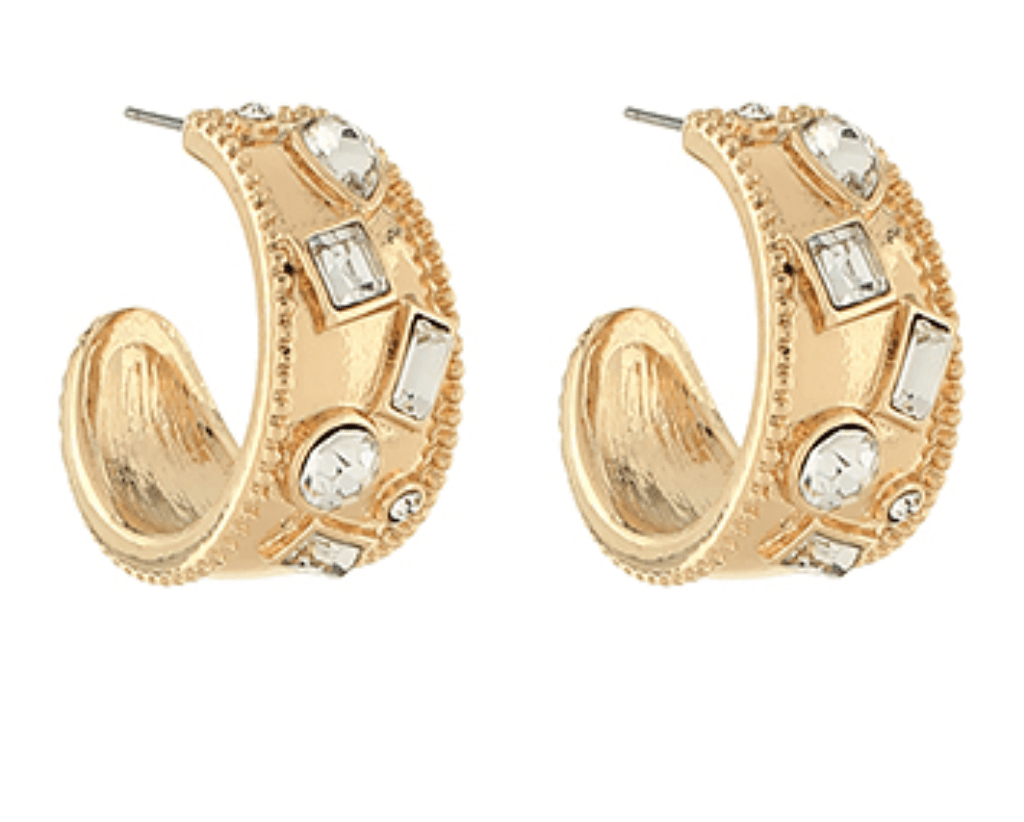 Pave Crystal and Ball Textured Hoops - Blissful Boutique